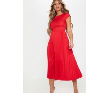 Red A-Line pleated dress